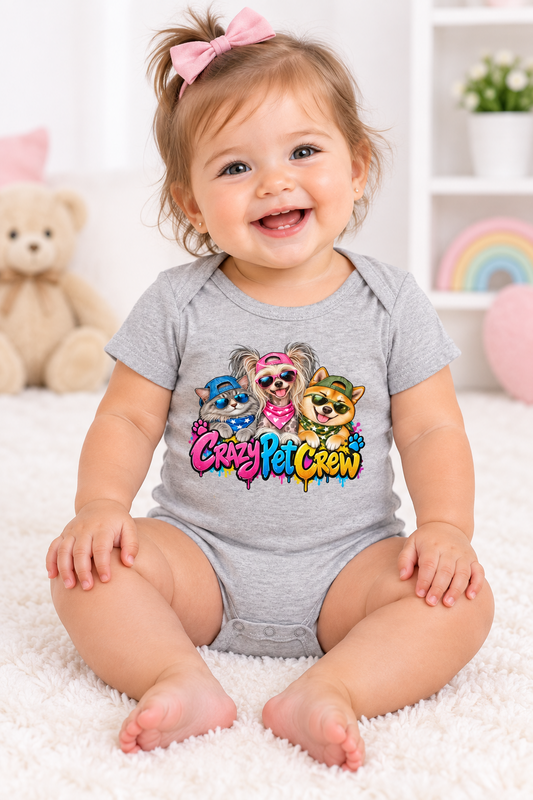 Crazy Pet Crew Short-Sleeve Baby Bodysuit