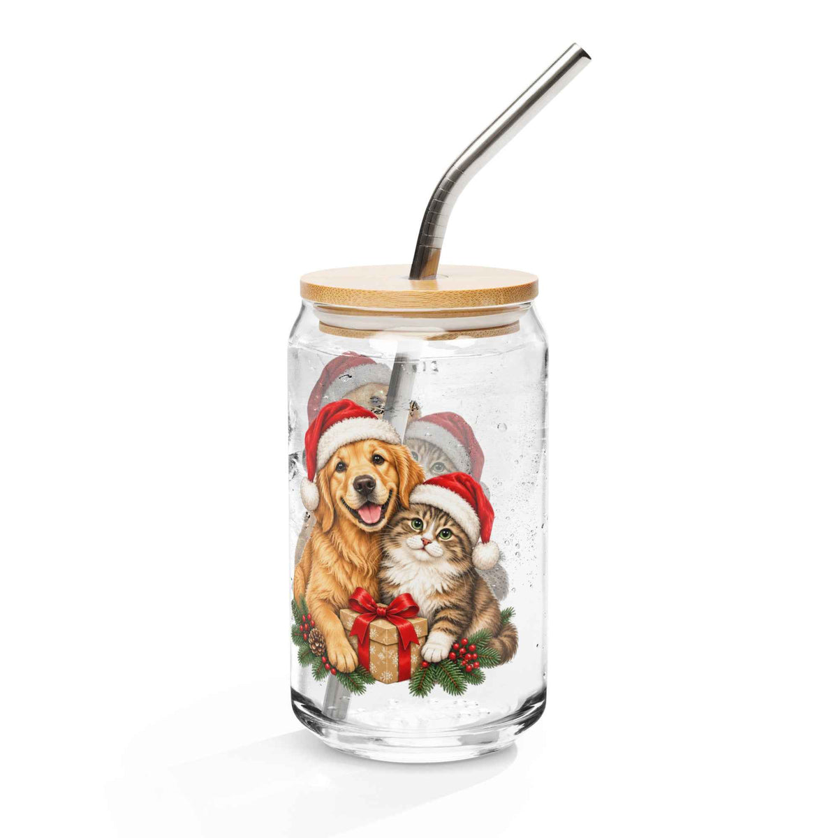 Cute Cat & Dog Christmas Can-Shaped Glass