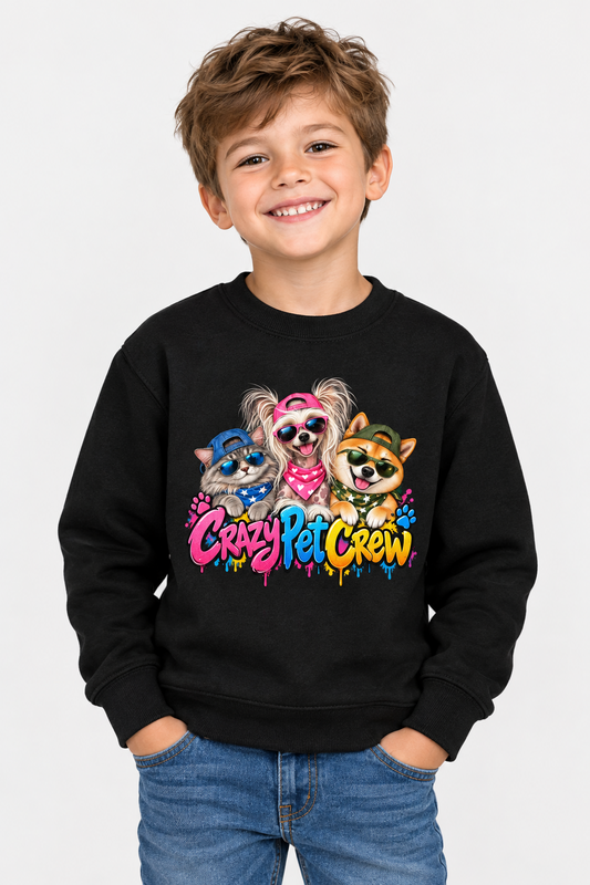 Crazy Pet Crew Kids Unisex Dog & Cat Crew Neck Sweatshirt