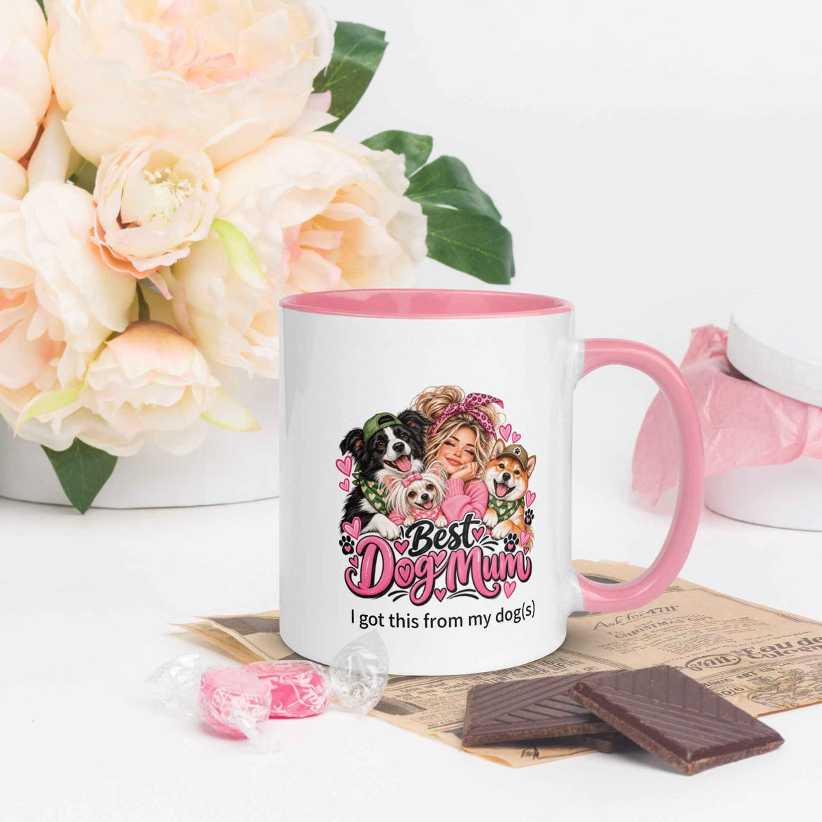 Best Dog Mum Mug with pink Color Inside