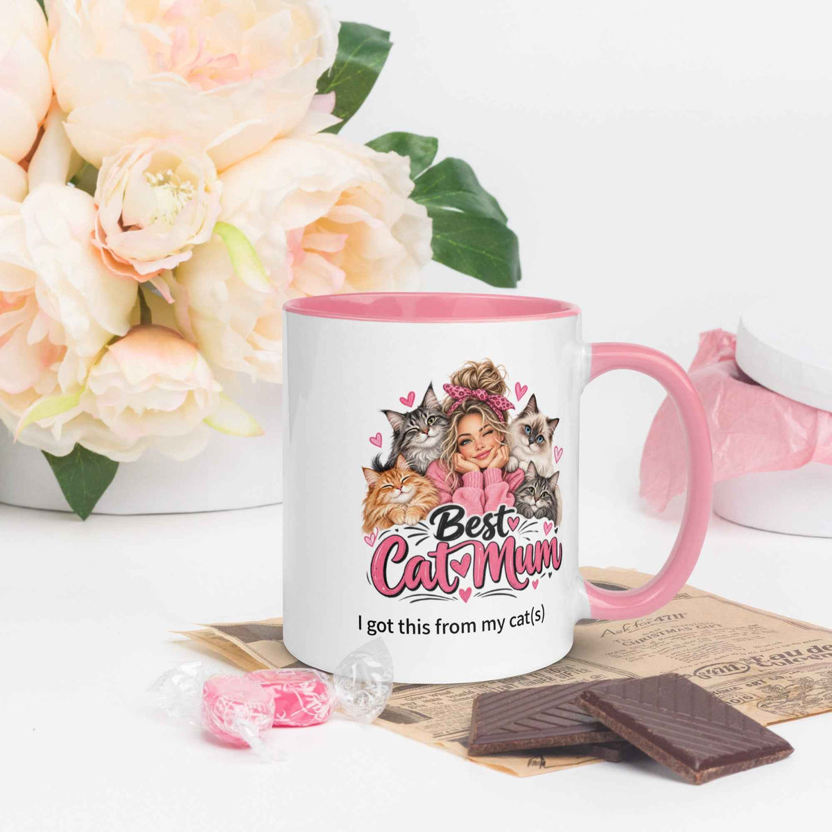 Best Cat Mum Mug with pink Color Inside