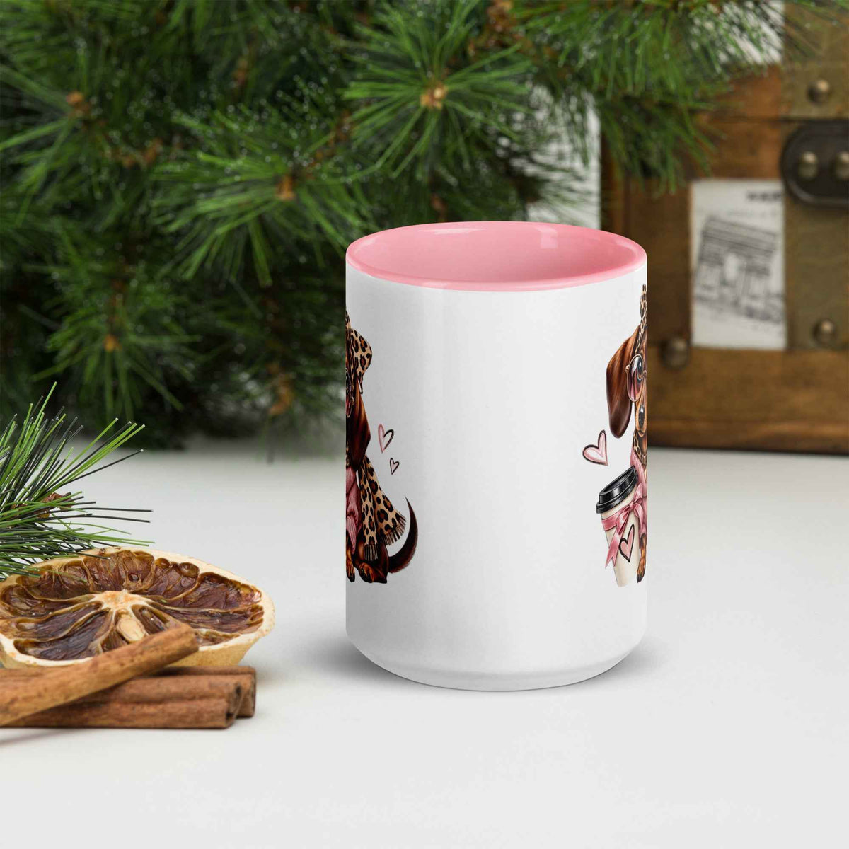 Cute Dog Mug with Pink Interior