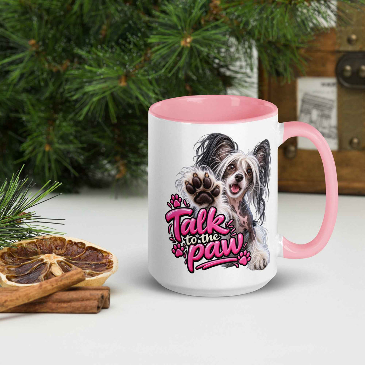 Talk to the paw, Chinese Crested Mug with Color Inside