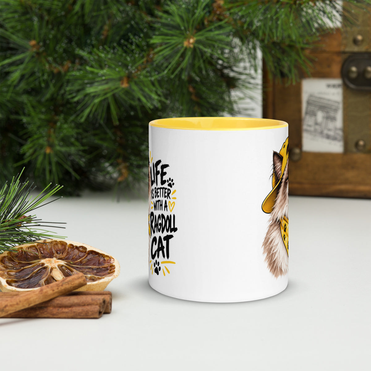 Life is better with a Ragdoll cat Mug with yellow Color Inside