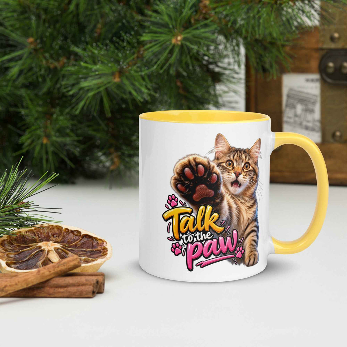 Talk to the Paw Cat Mug with Color Inside