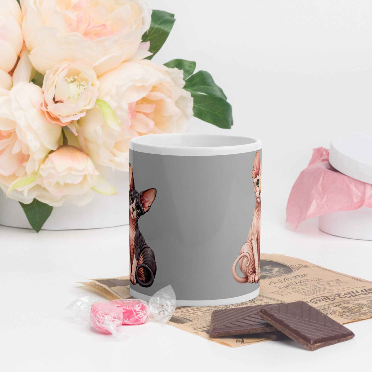 Sphynx, grey background mug