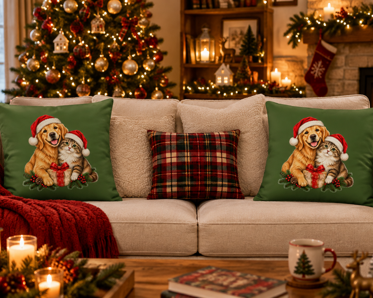Green Christmas Dog and Cat Pillow
