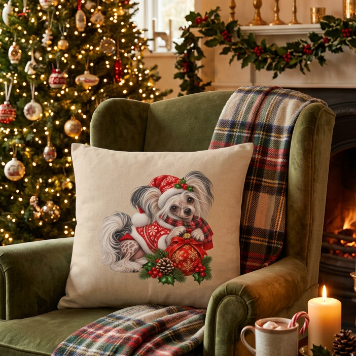 Chinese Crested Christmas Pillow