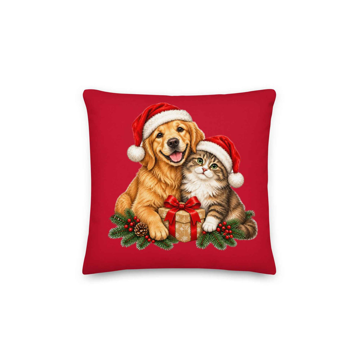 Cute Cat & Dog Christmas Premium Pillow
