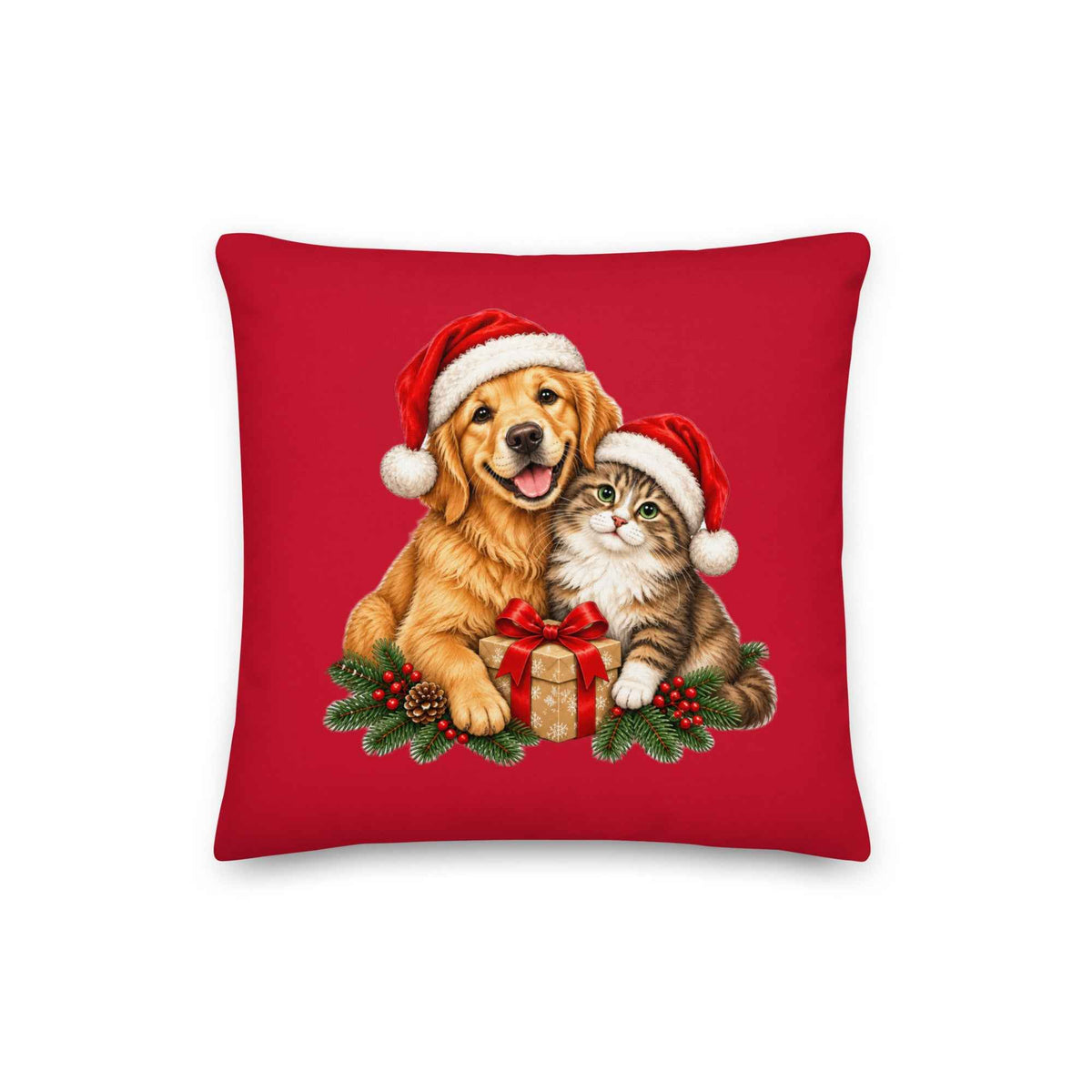Cute Cat & Dog Christmas Premium Pillow