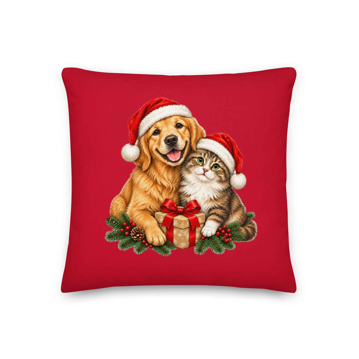 Cute Cat & Dog Christmas Premium Pillow