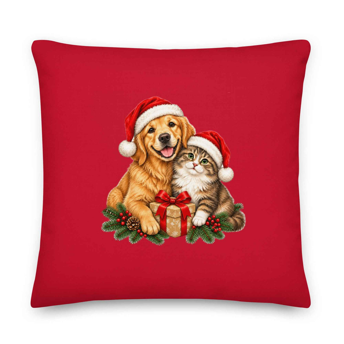 Cute Cat & Dog Christmas Premium Pillow
