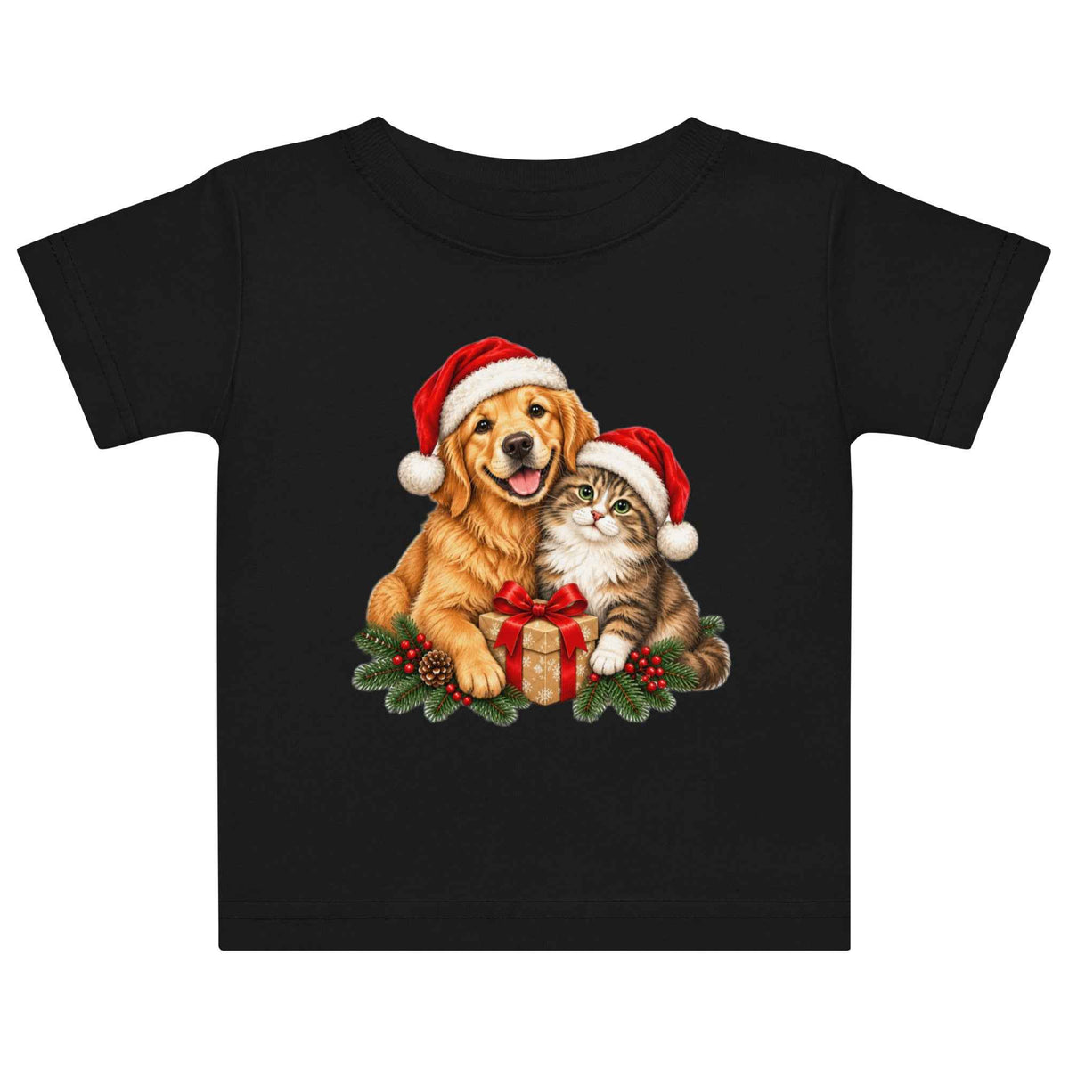 Cute Cat & Dog Christmas Baby Jersey T-Shirt