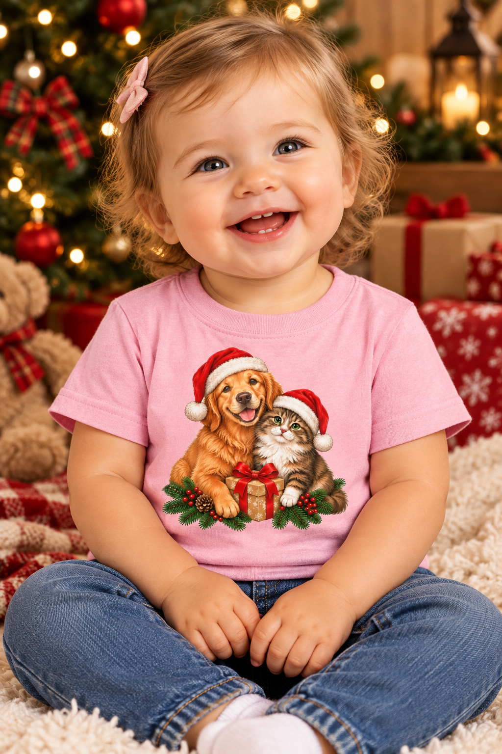 Cute Cat & Dog Christmas Baby Jersey T-Shirt