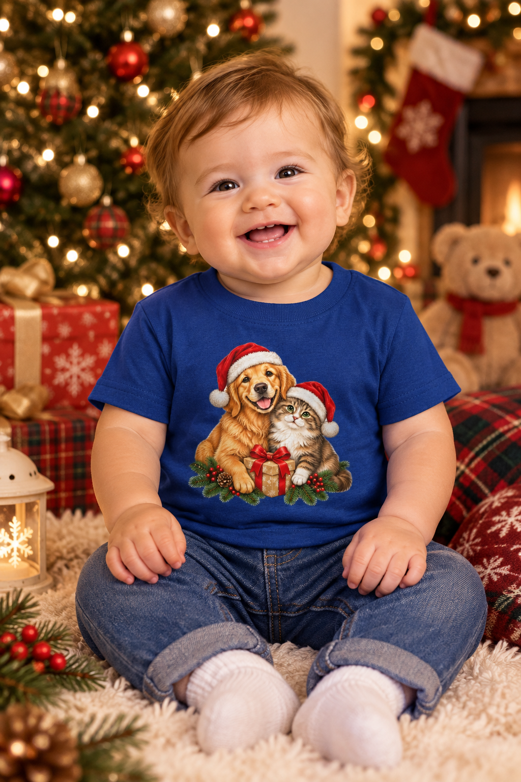 Cute Cat & Dog Christmas Baby Jersey T-Shirt
