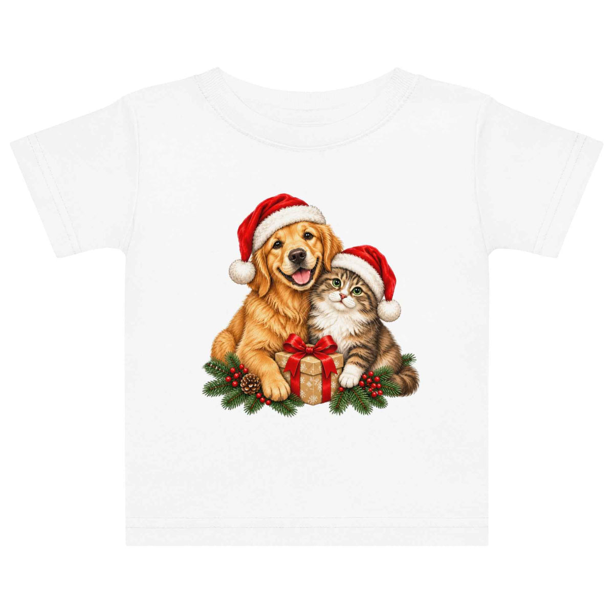 Cute Cat & Dog Christmas Baby Jersey T-Shirt