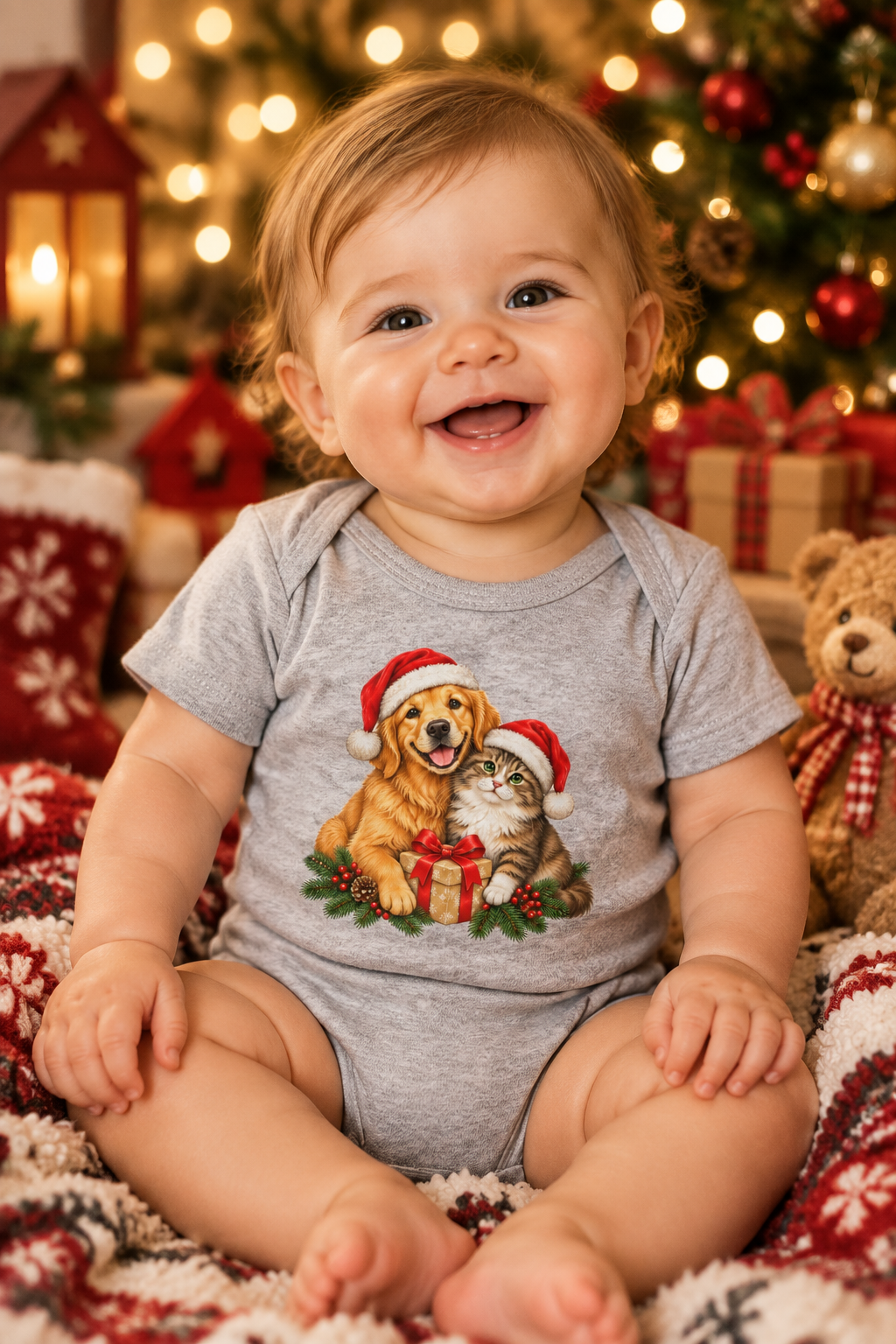 Christmas Cat and Dog Baby Bodysuit