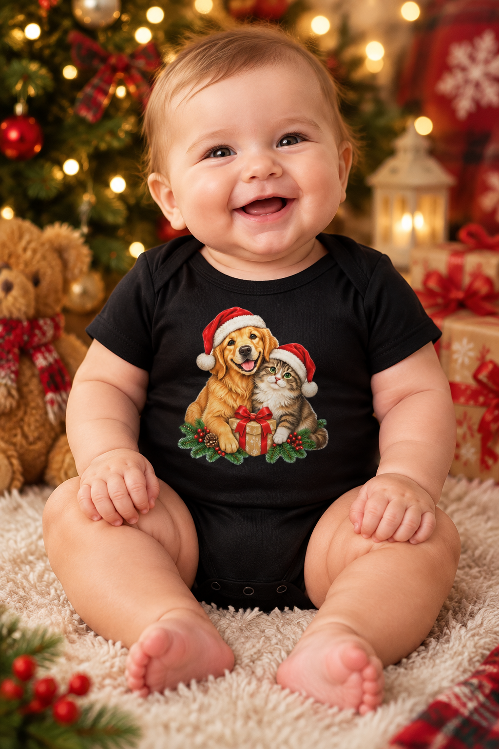 Christmas Cat and Dog Baby Bodysuit