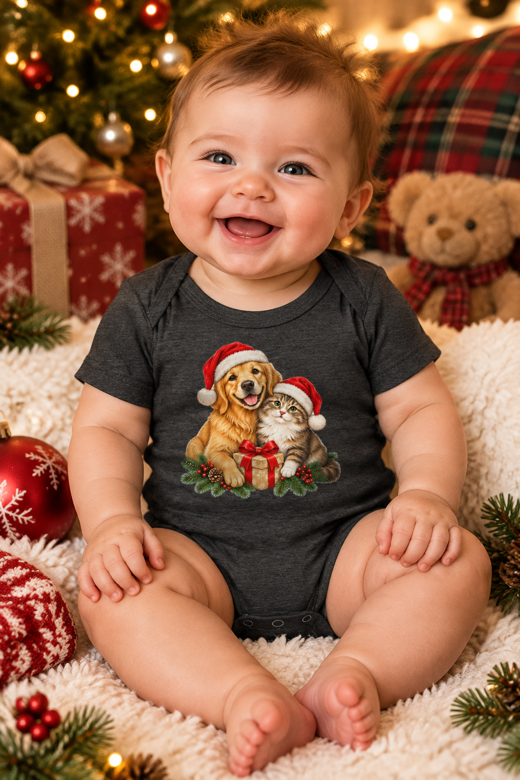 Christmas Cat and Dog Baby Bodysuit