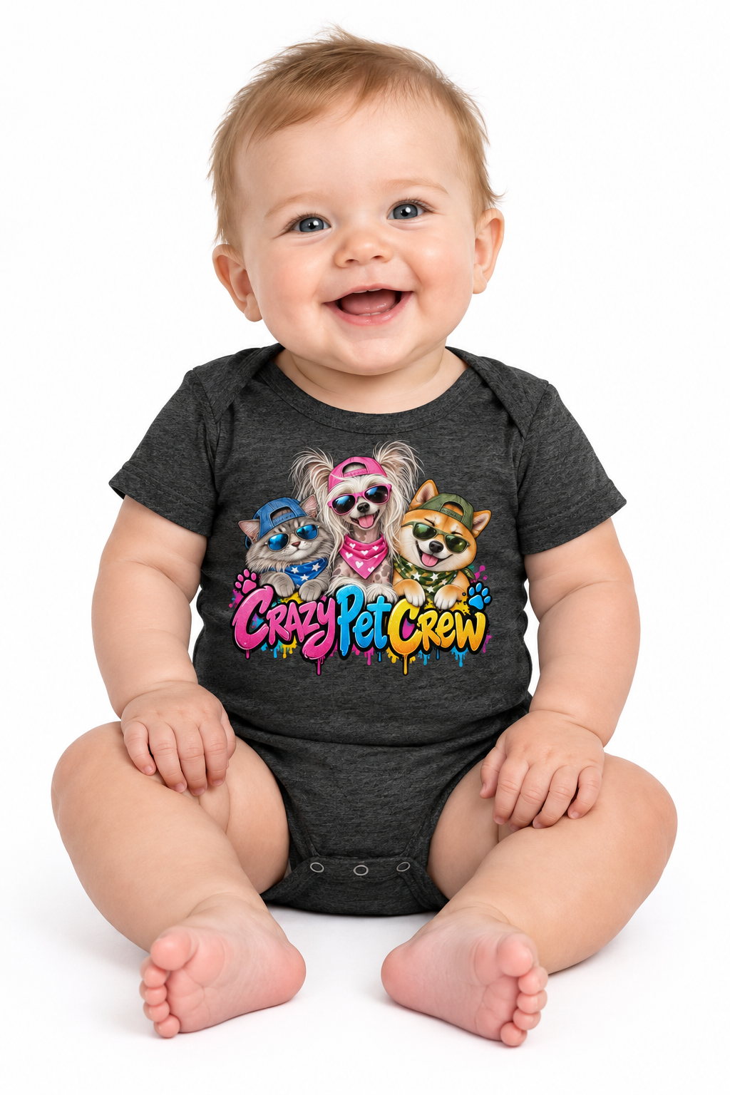 Crazy Pet Crew Short-Sleeve Baby Bodysuit