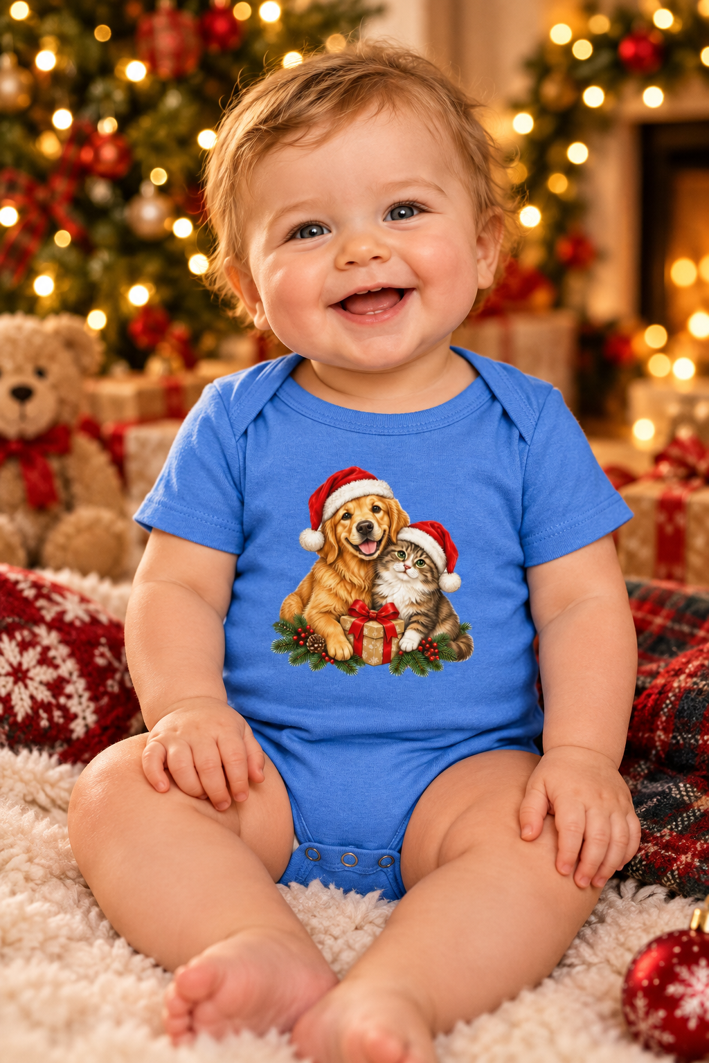 Christmas Cat and Dog Baby Bodysuit