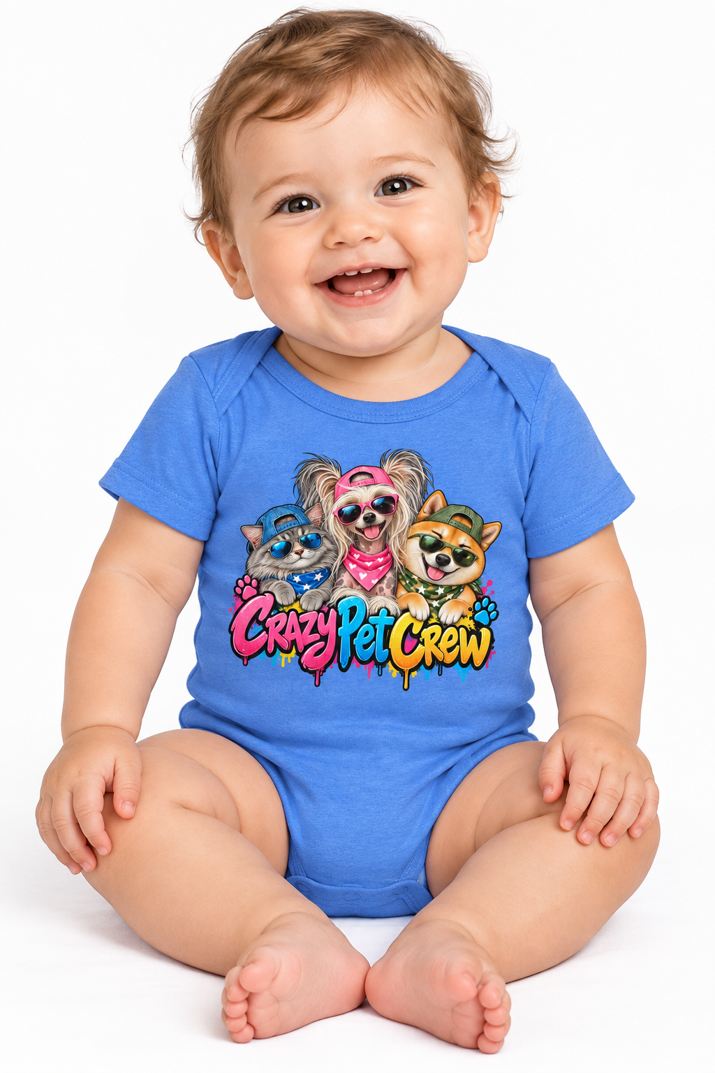 Crazy Pet Crew Short-Sleeve Baby Bodysuit
