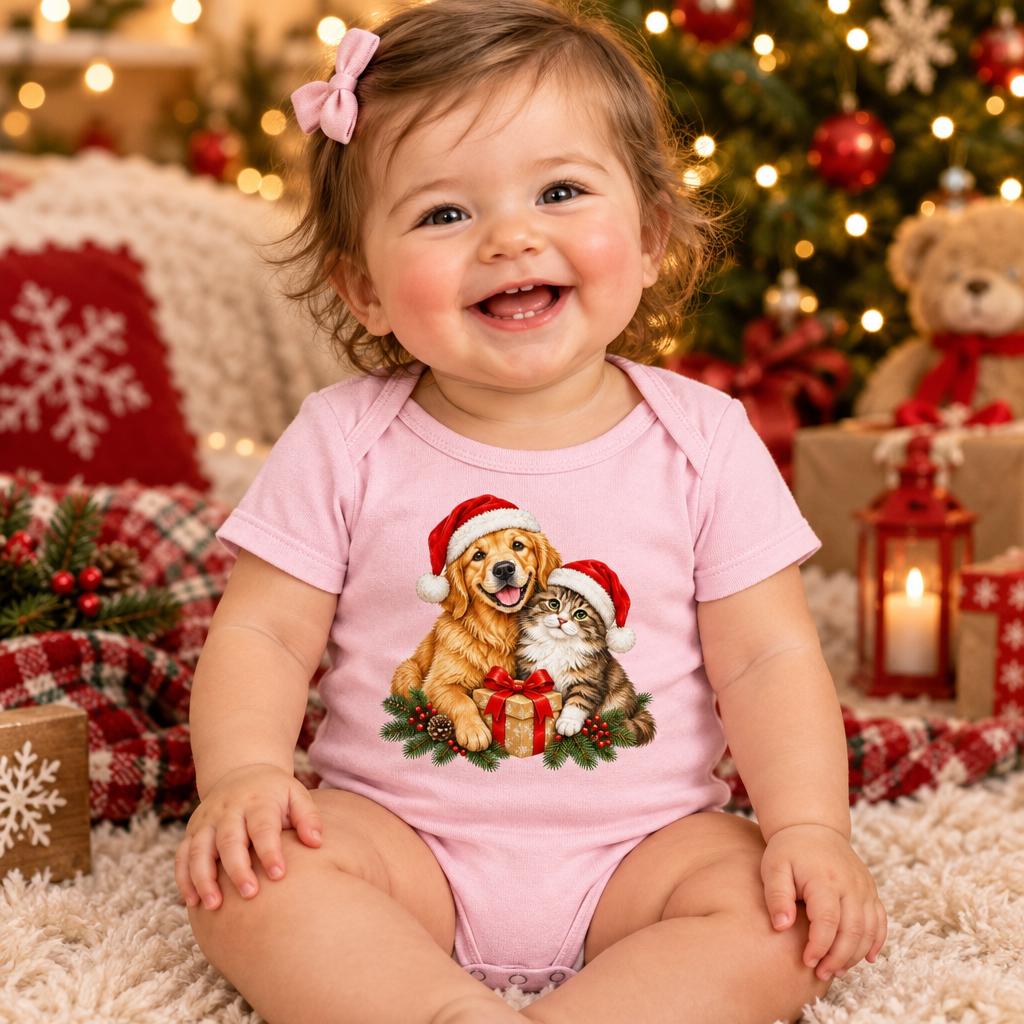 Christmas Cat and Dog Baby Bodysuit
