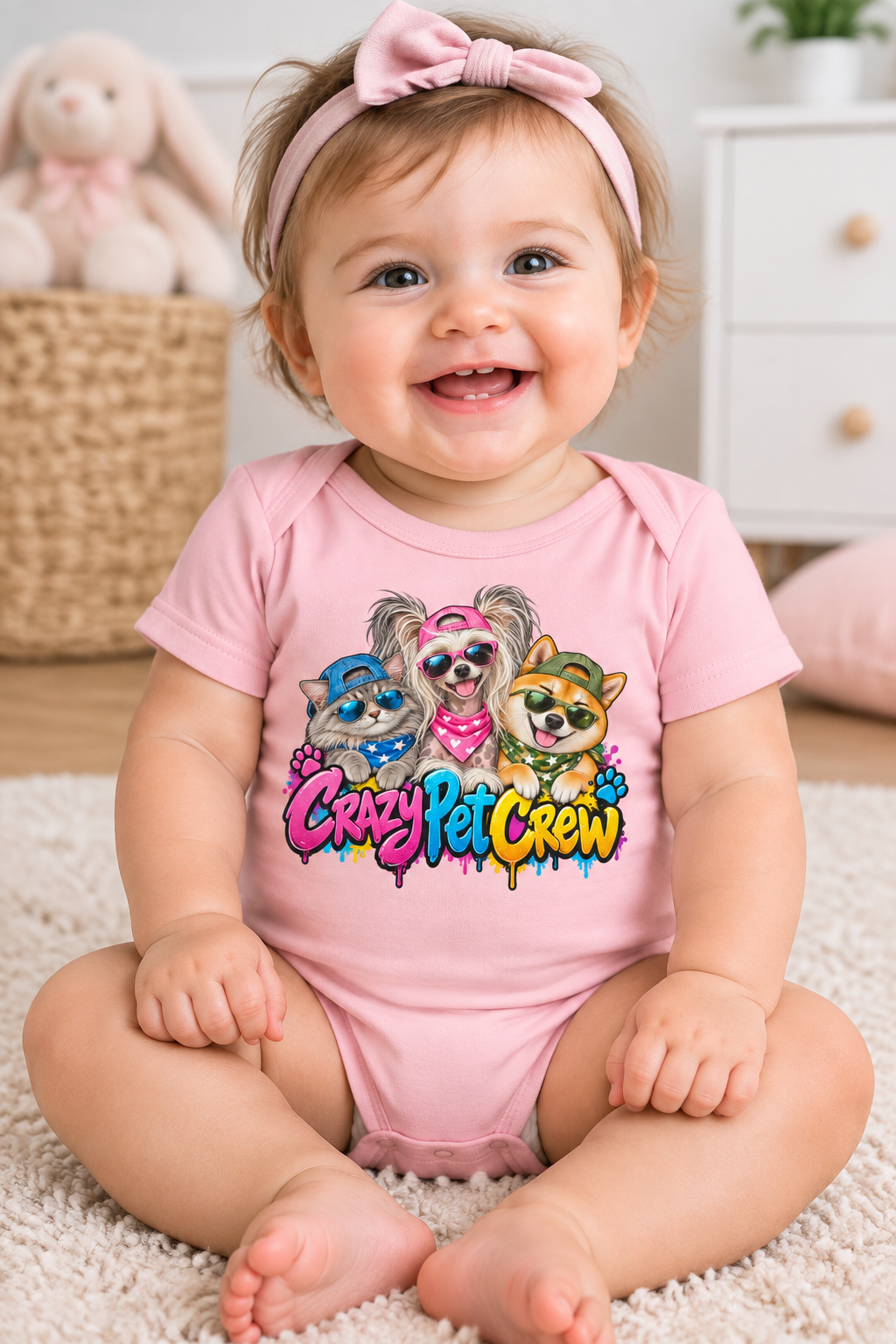 Crazy Pet Crew Short-Sleeve Baby Bodysuit