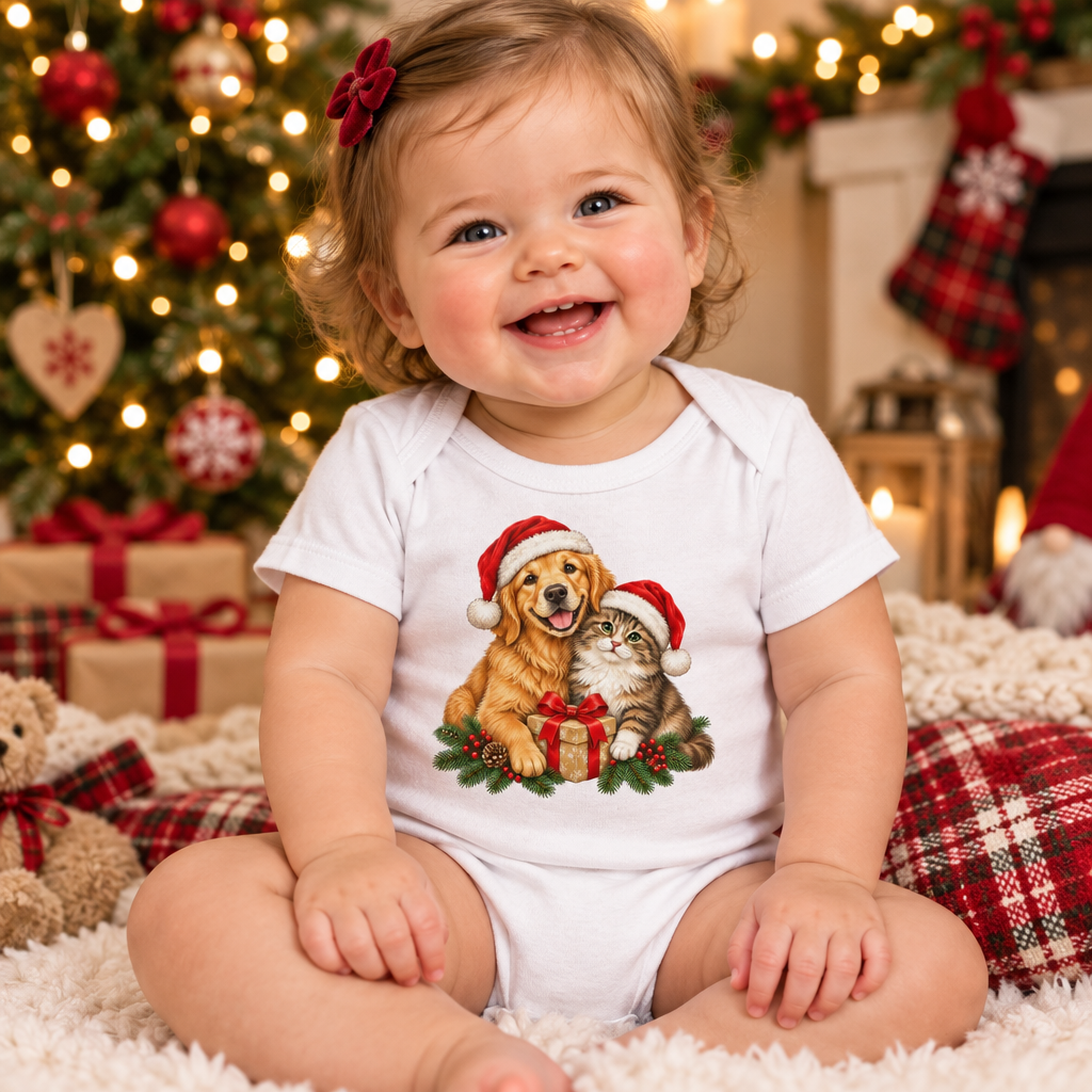 Christmas Cat and Dog Baby Bodysuit