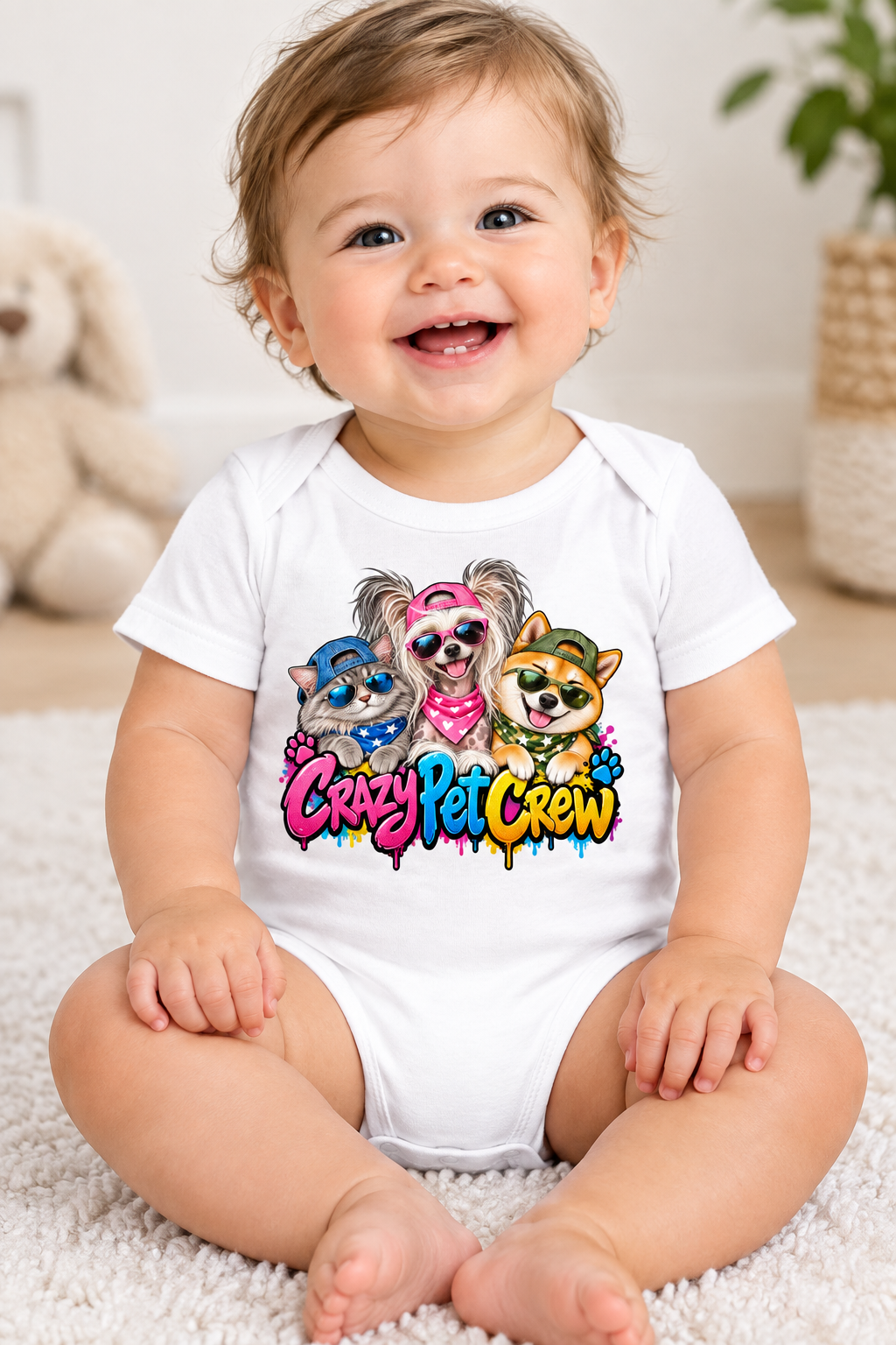 Crazy Pet Crew Short-Sleeve Baby Bodysuit