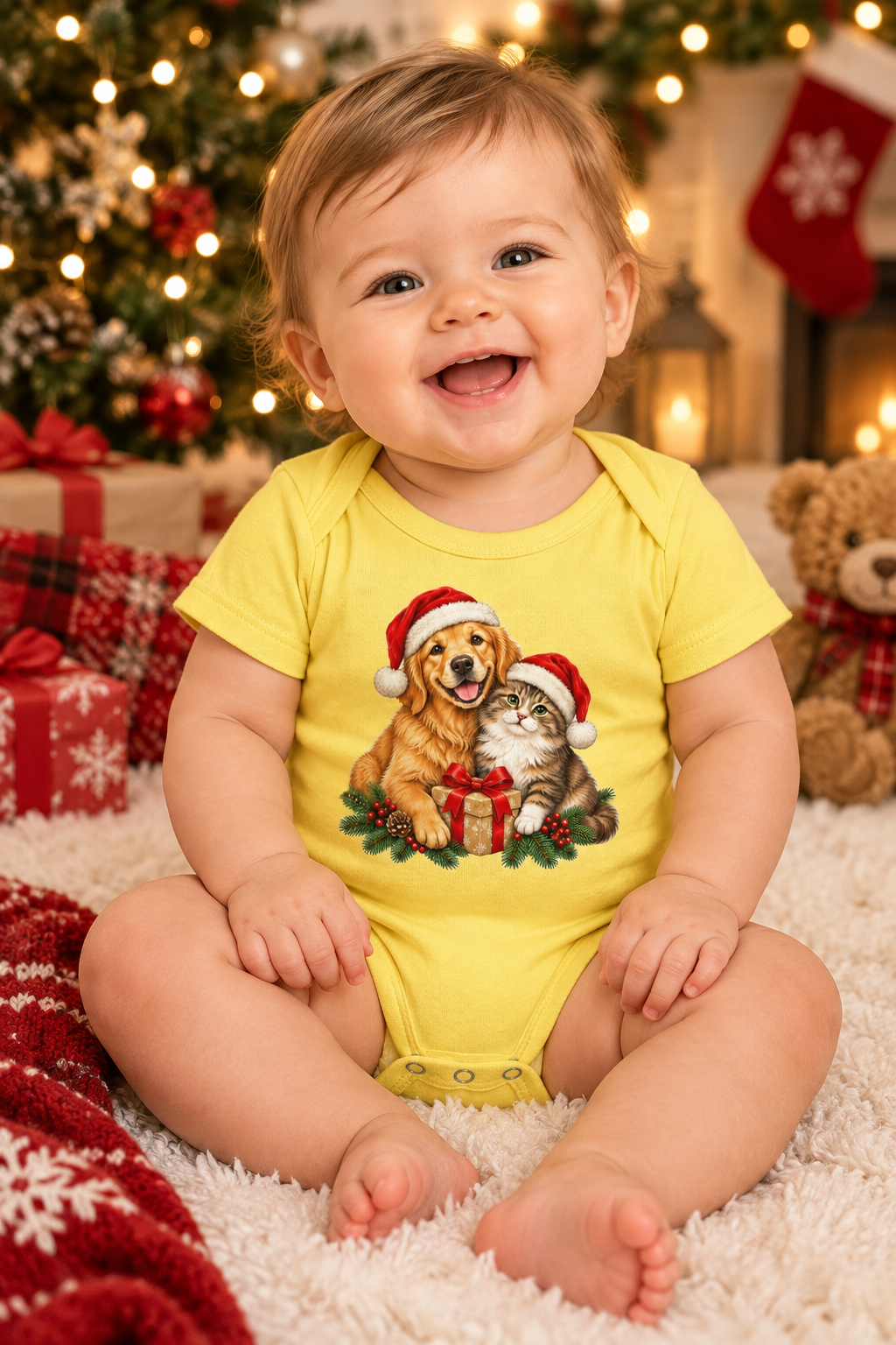 Christmas Cat and Dog Baby Bodysuit