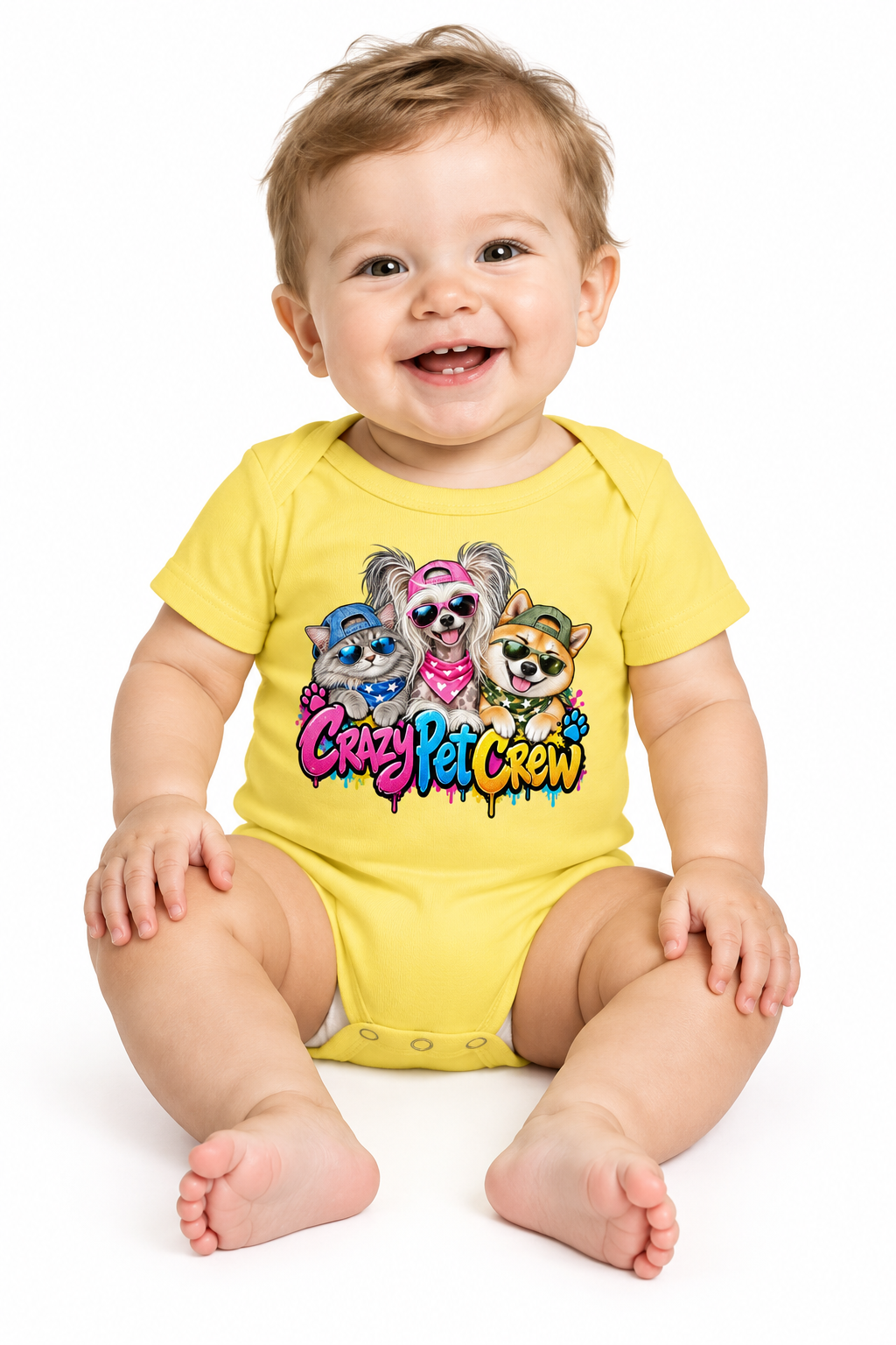 Crazy Pet Crew Short-Sleeve Baby Bodysuit
