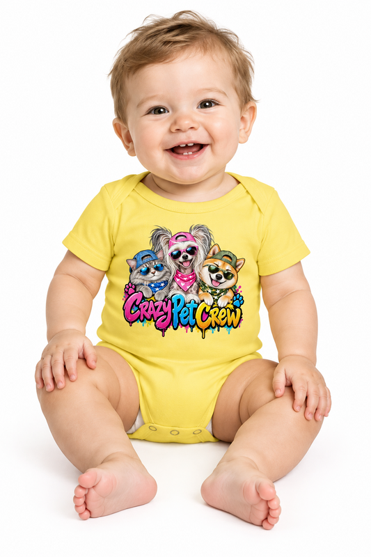 Crazy Pet Crew Short-Sleeve Baby Bodysuit