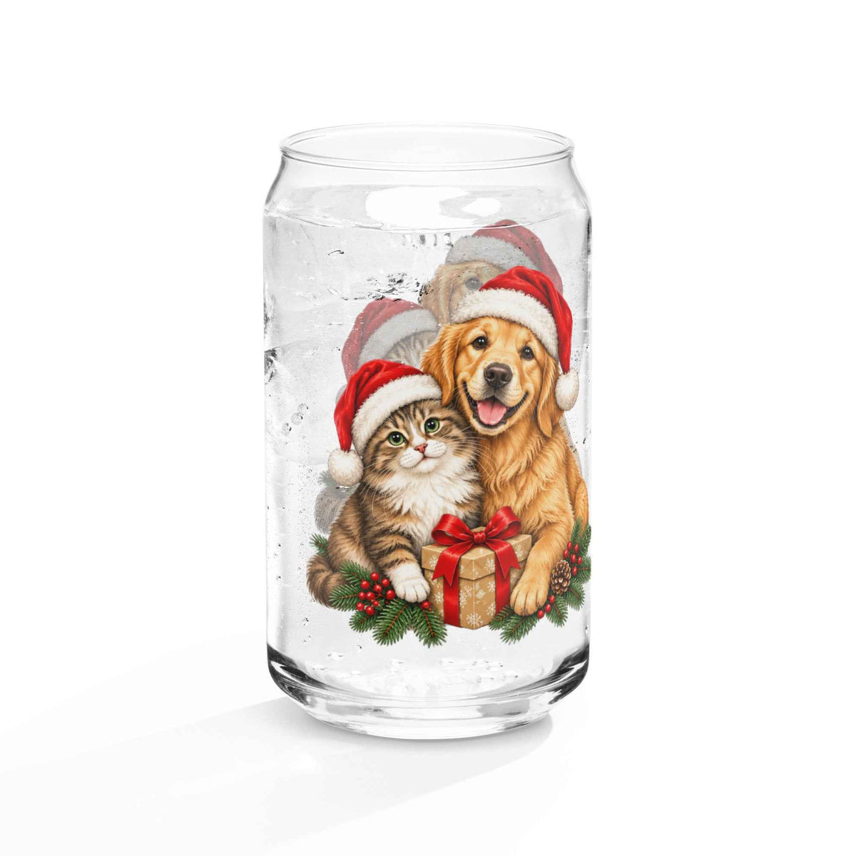 Cute Cat & Dog Christmas Can-Shaped Glass