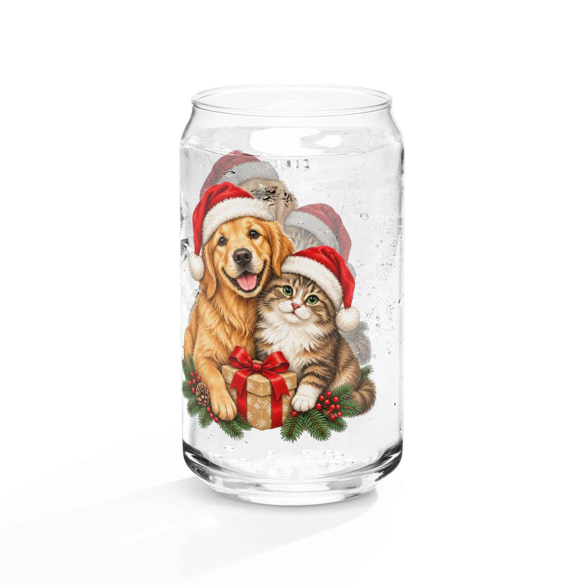 Cute Cat & Dog Christmas Can-Shaped Glass