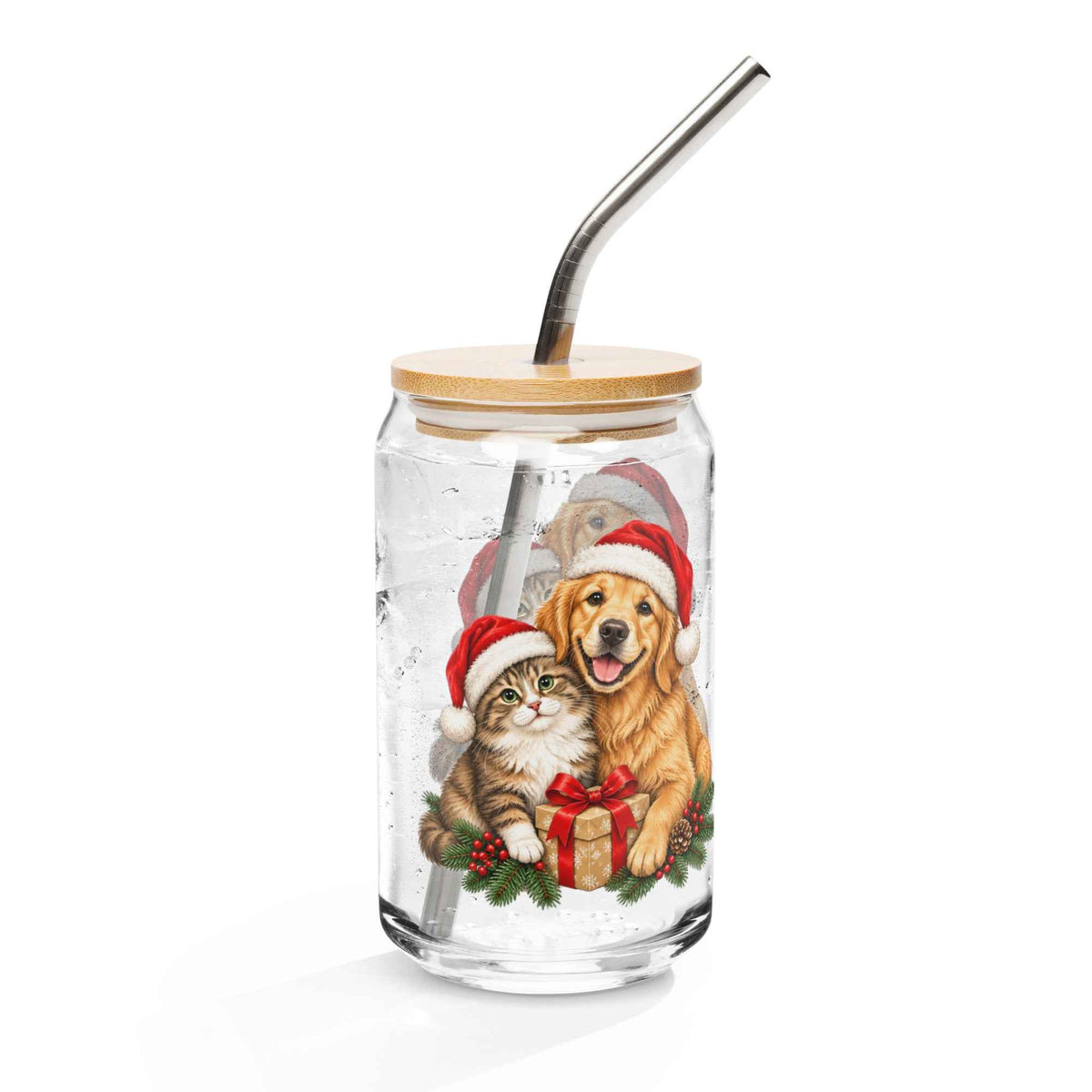 Cute Cat & Dog Christmas Can-Shaped Glass