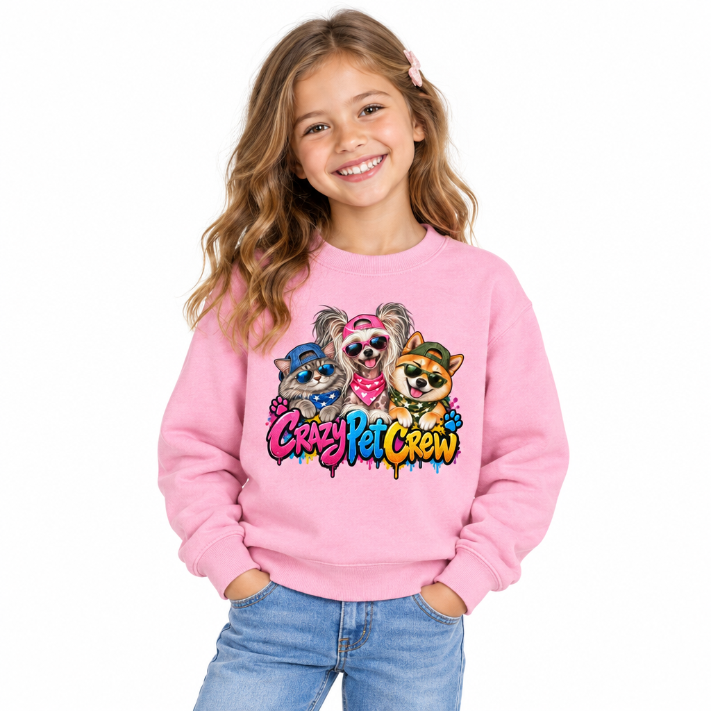 Crazy Pet Crew Kids Unisex Dog & Cat Crew Neck Sweatshirt