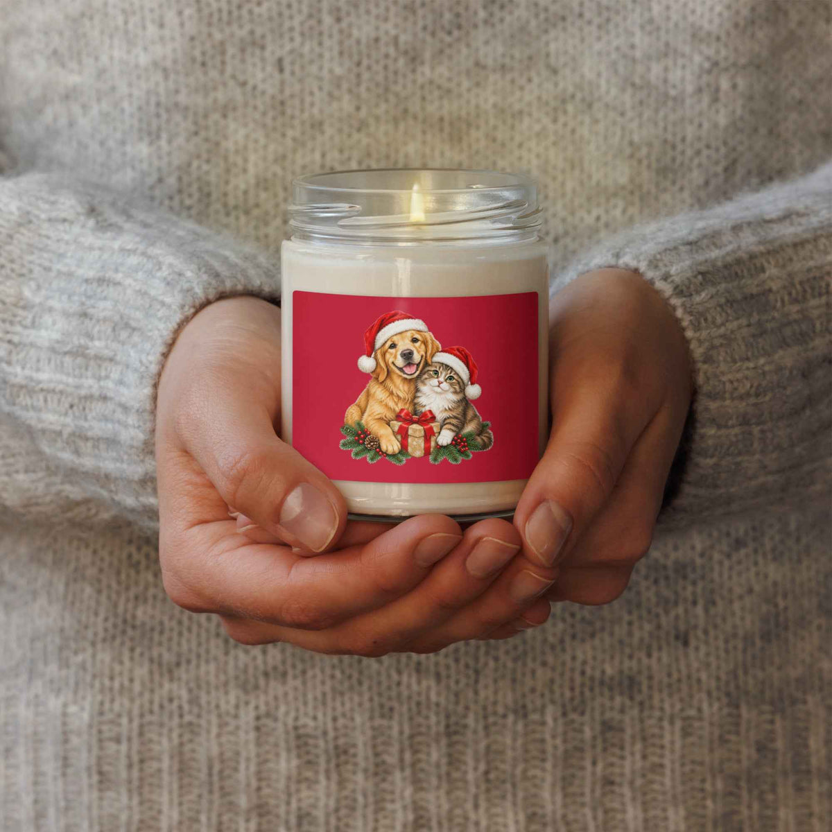 Cute Cat & Dog Christmas Soy Candle