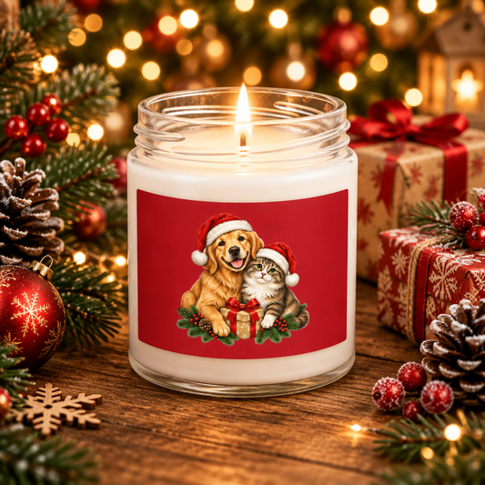 Cute Cat & Dog Christmas Soy Candle