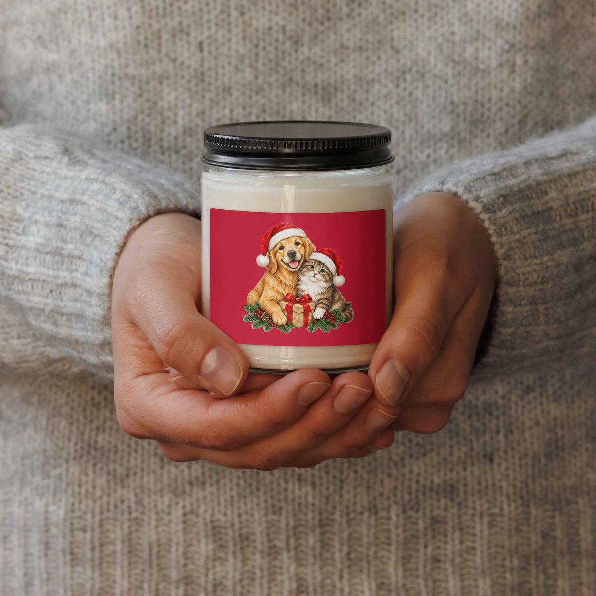 Cute Cat & Dog Christmas Soy Candle