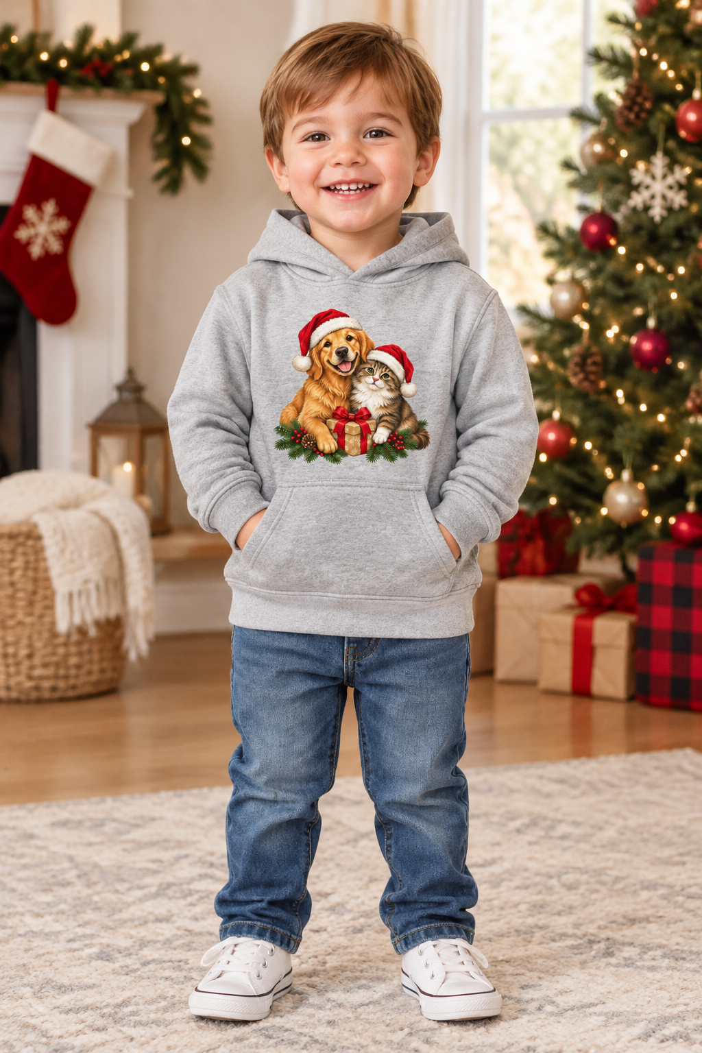 Christmas Dog and Cat Toddler Hoodie