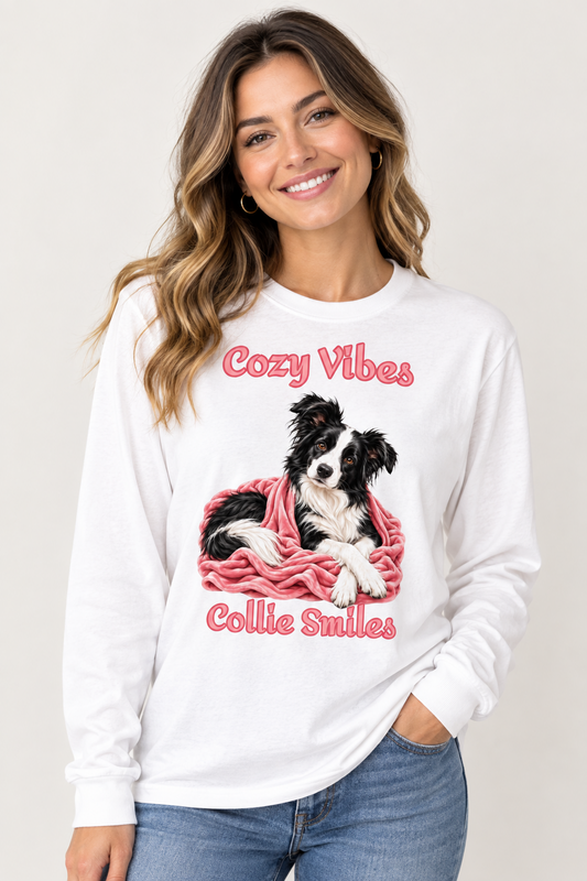 Cozy Vibes, Collie Smiles long-sleeve shirt
