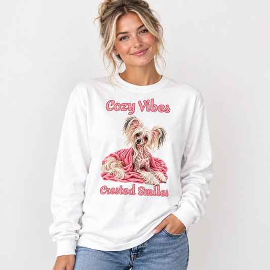 Cozy Vibes, Crested Smiles long-sleeve shirt