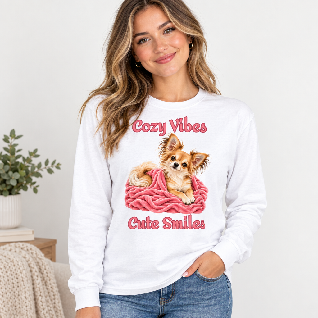 Cozy Vibes, Cute Smiles long-sleeve shirt