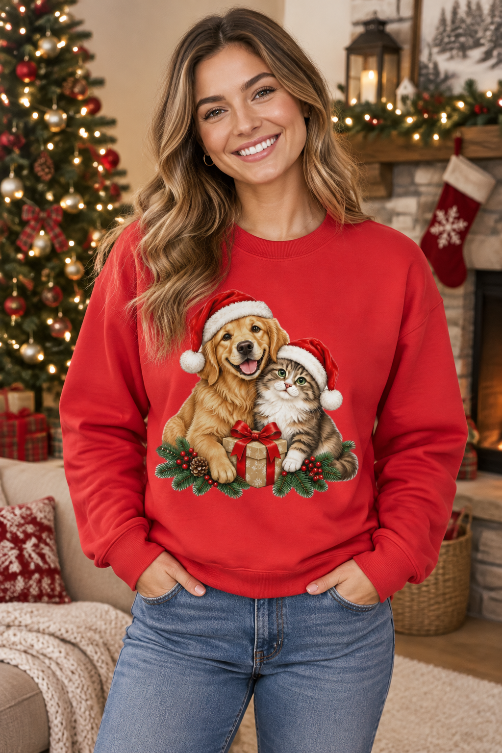 Christmas Dog and Cat Unisex Sweatshirt