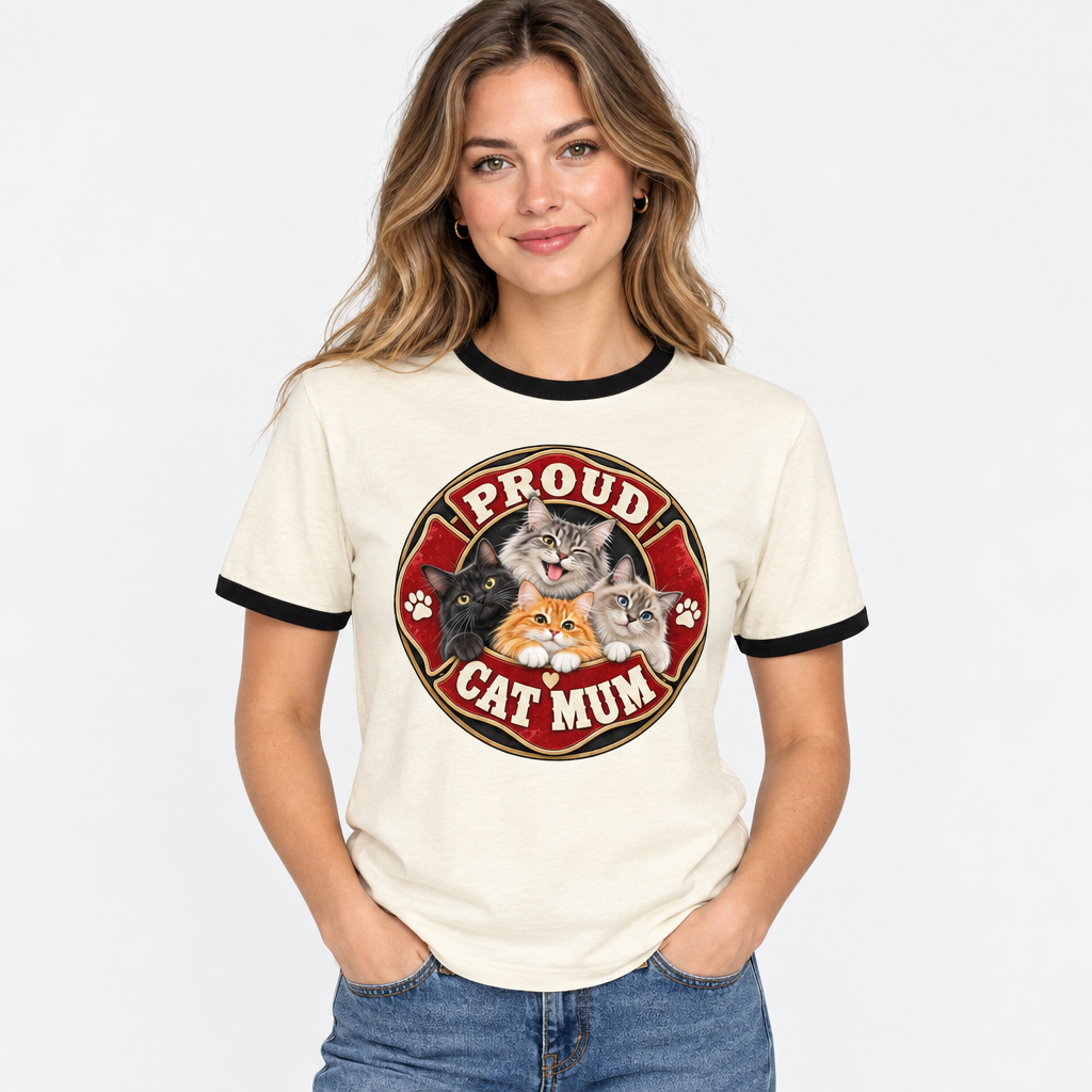 Proud Cat Mum ringer t-shirt