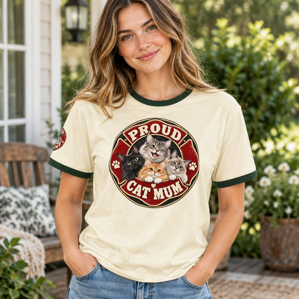Proud Cat Mum ringer t-shirt