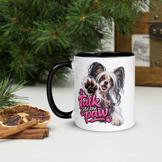 Talk to the paw, Chinese Crested Mug with Color Inside