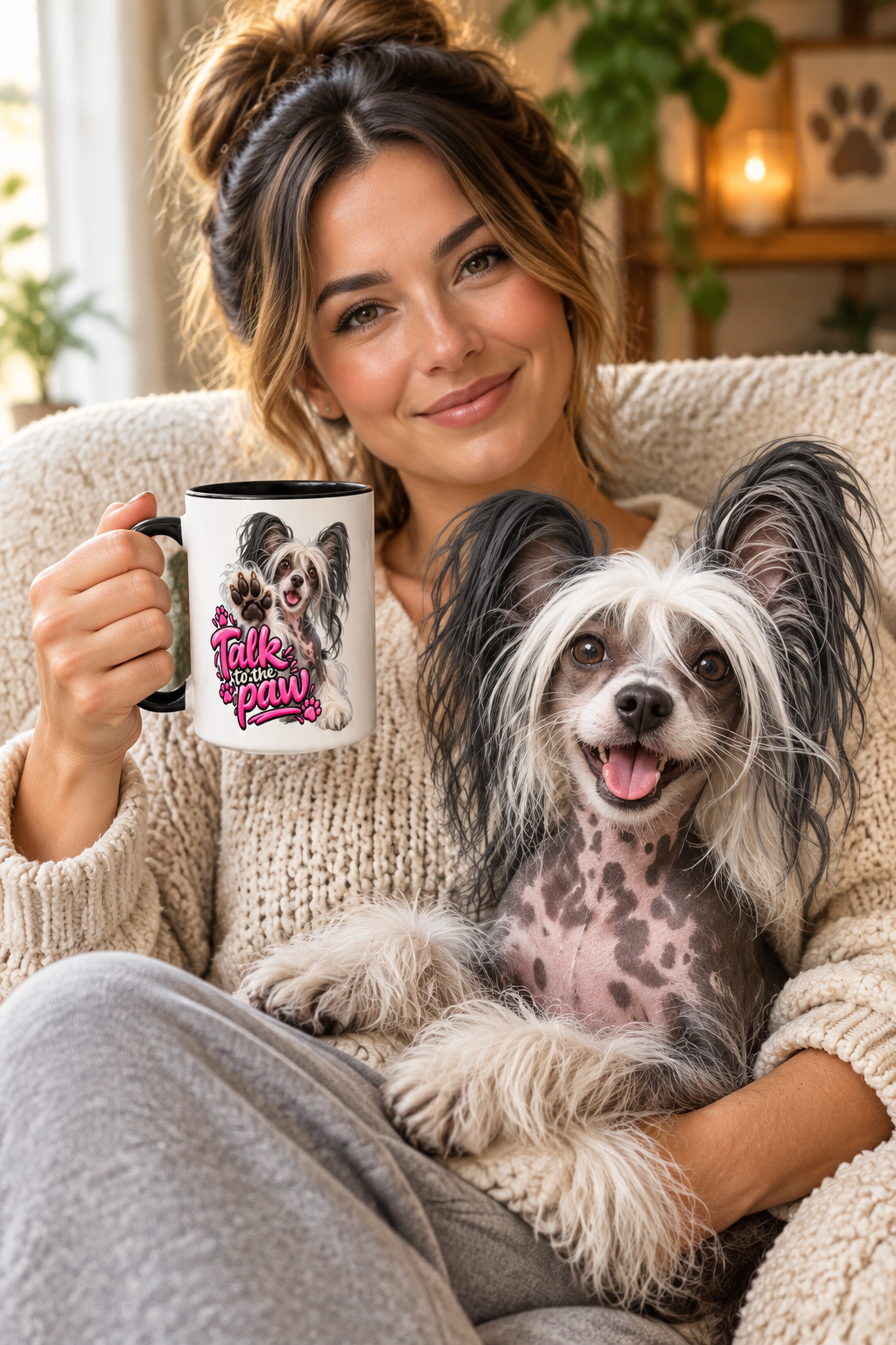 Talk to the paw, Chinese Crested Mug with Color Inside