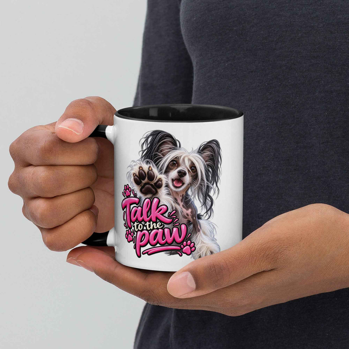 Talk to the paw, Chinese Crested Mug with Color Inside